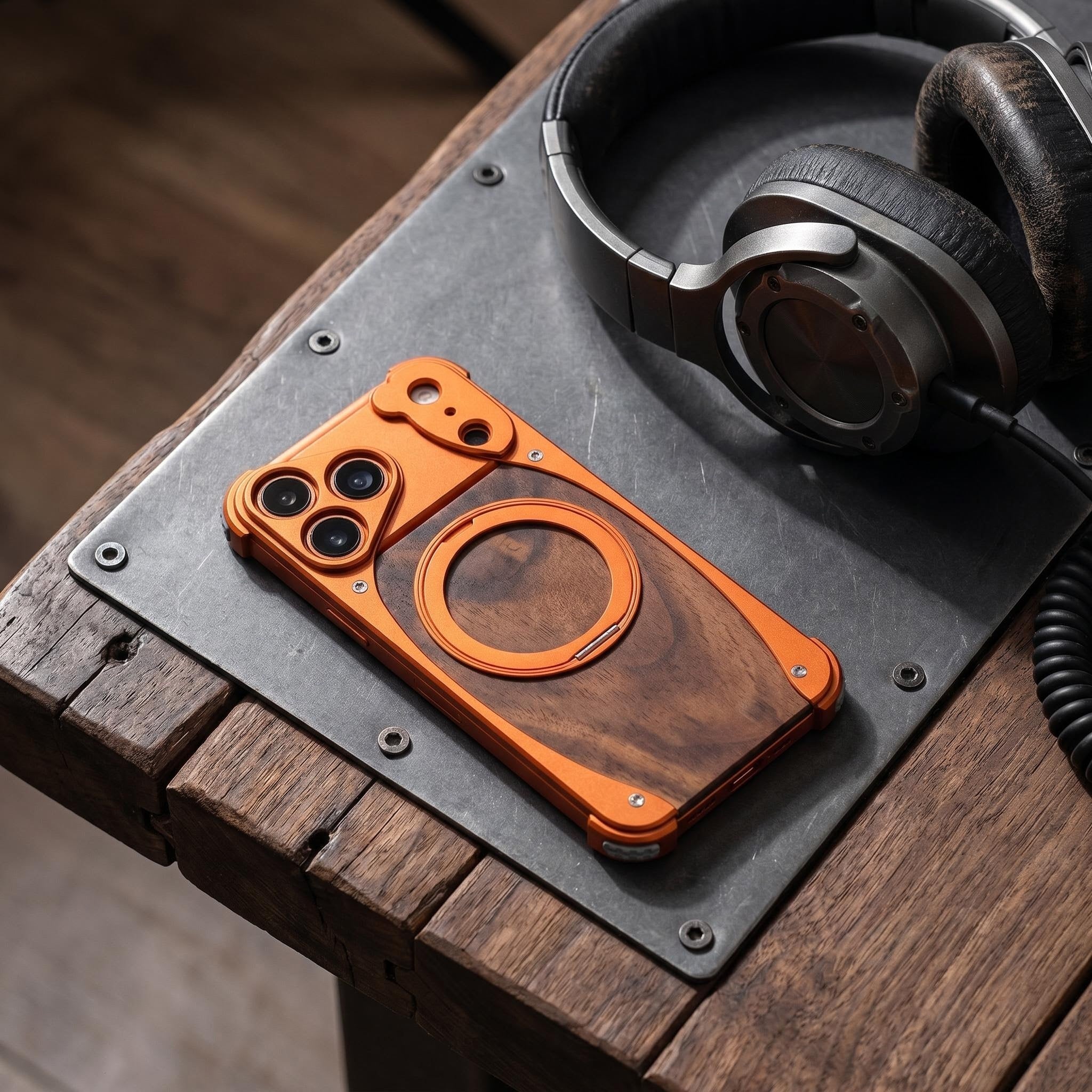 Wood Aluminum Metal Magnetic Case