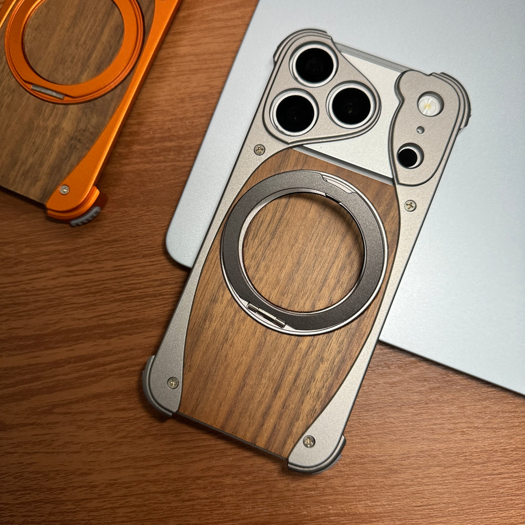 Wood Aluminum Metal Magnetic Case